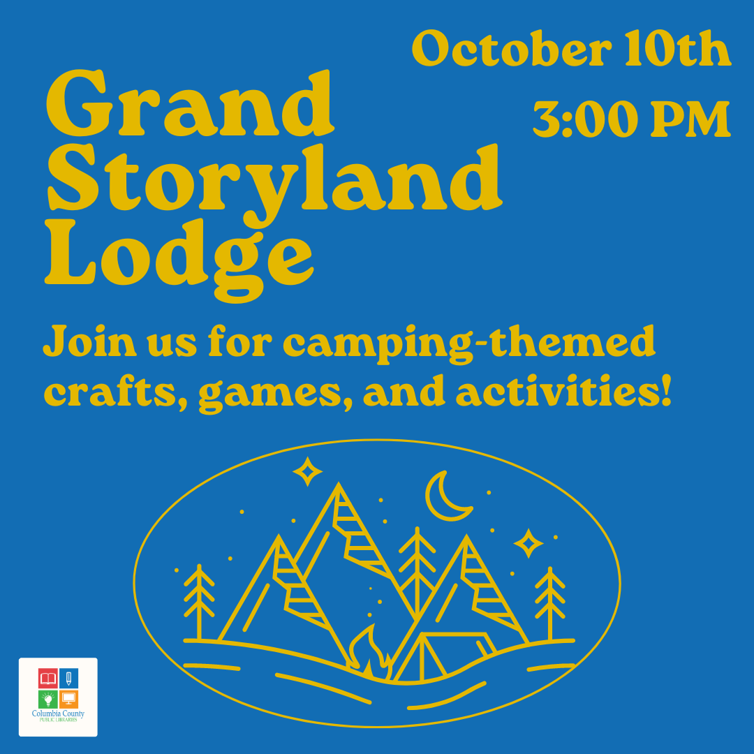 Grand Storyland lodge camping crafts event October 10 at 5 pm