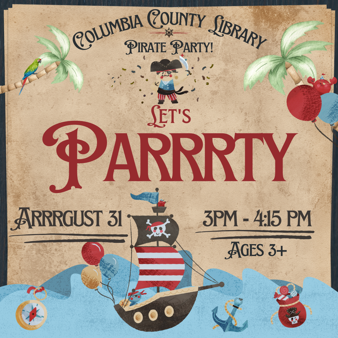 Pirate party at Columbia County Library August 31 at 4 pm